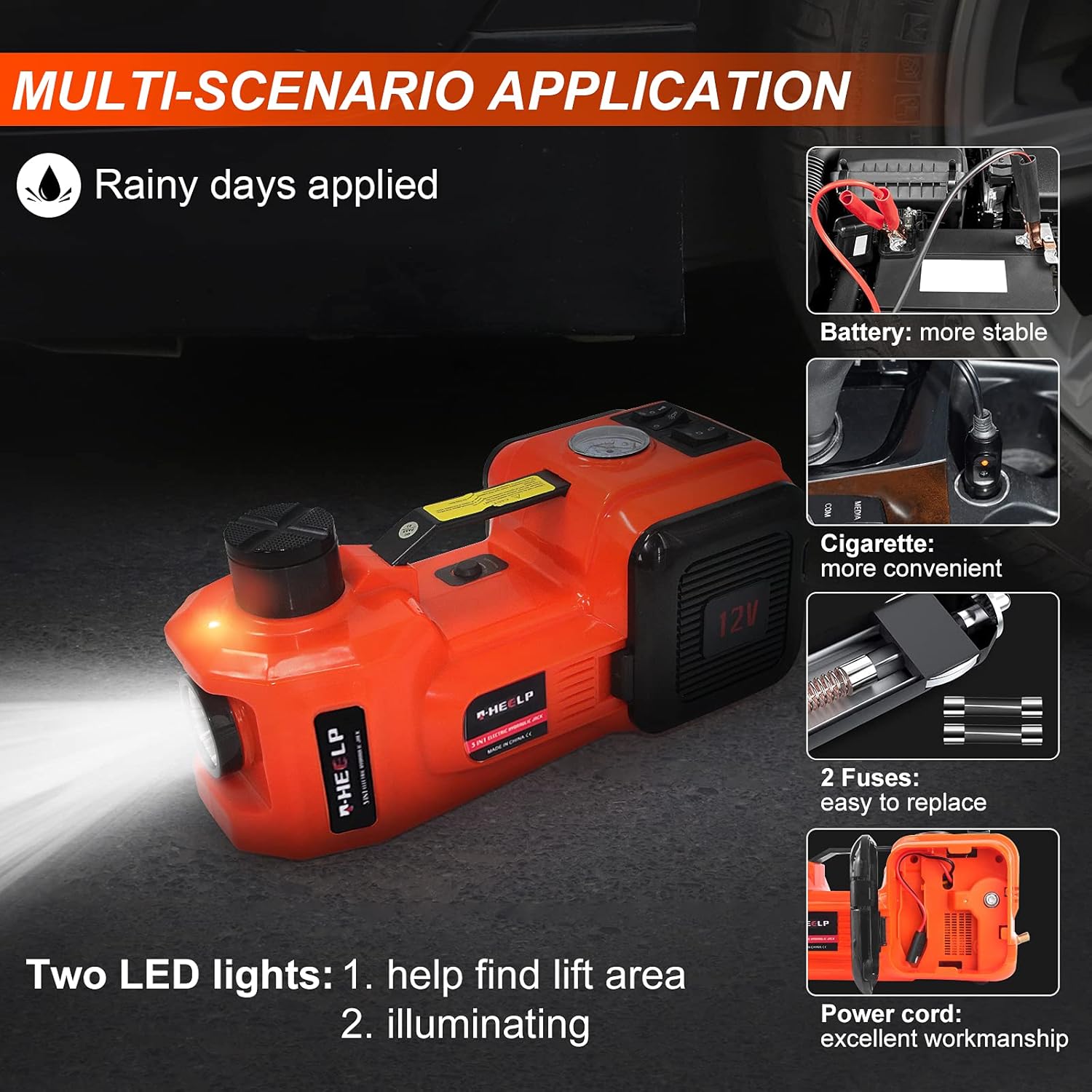 Hydraulic Electric Car Jack with LED Light, Supports up to 5 Tonnes