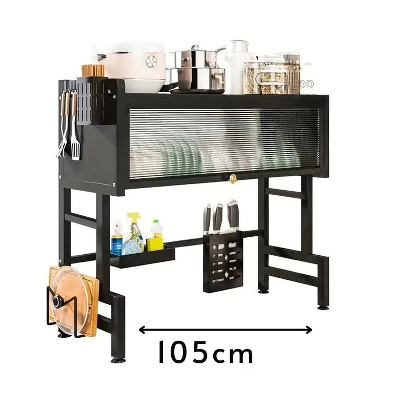 Hanging Dish Rack with Enclosed Cabinet and Shelves