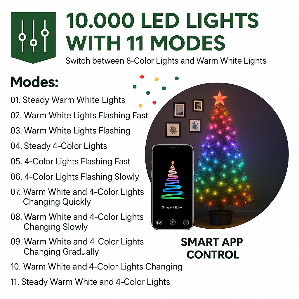 Complete Christmas Tree with LED Lights and Automatic Assembly by Remote Control