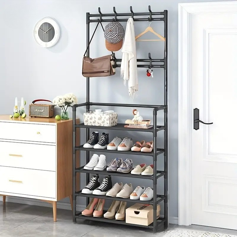Entryway Shoe Rack with Hooks